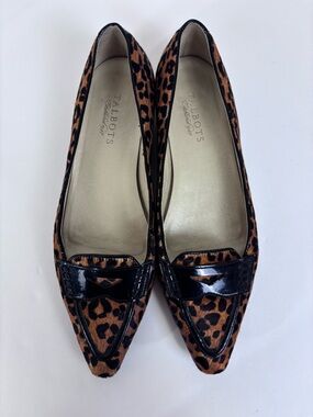 Talbots Leopard Print Calf Hair Flats Pointed Toe Dressy Shoe Brown Black Sz 8.5